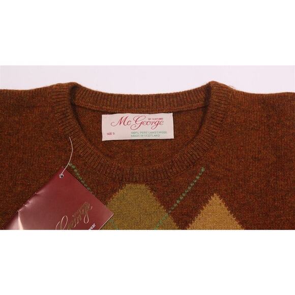 McGeorge of Scotland Brown Argyle Scotland Lambswool Crewneck Sweater Mens Small - Picture 4 of 8